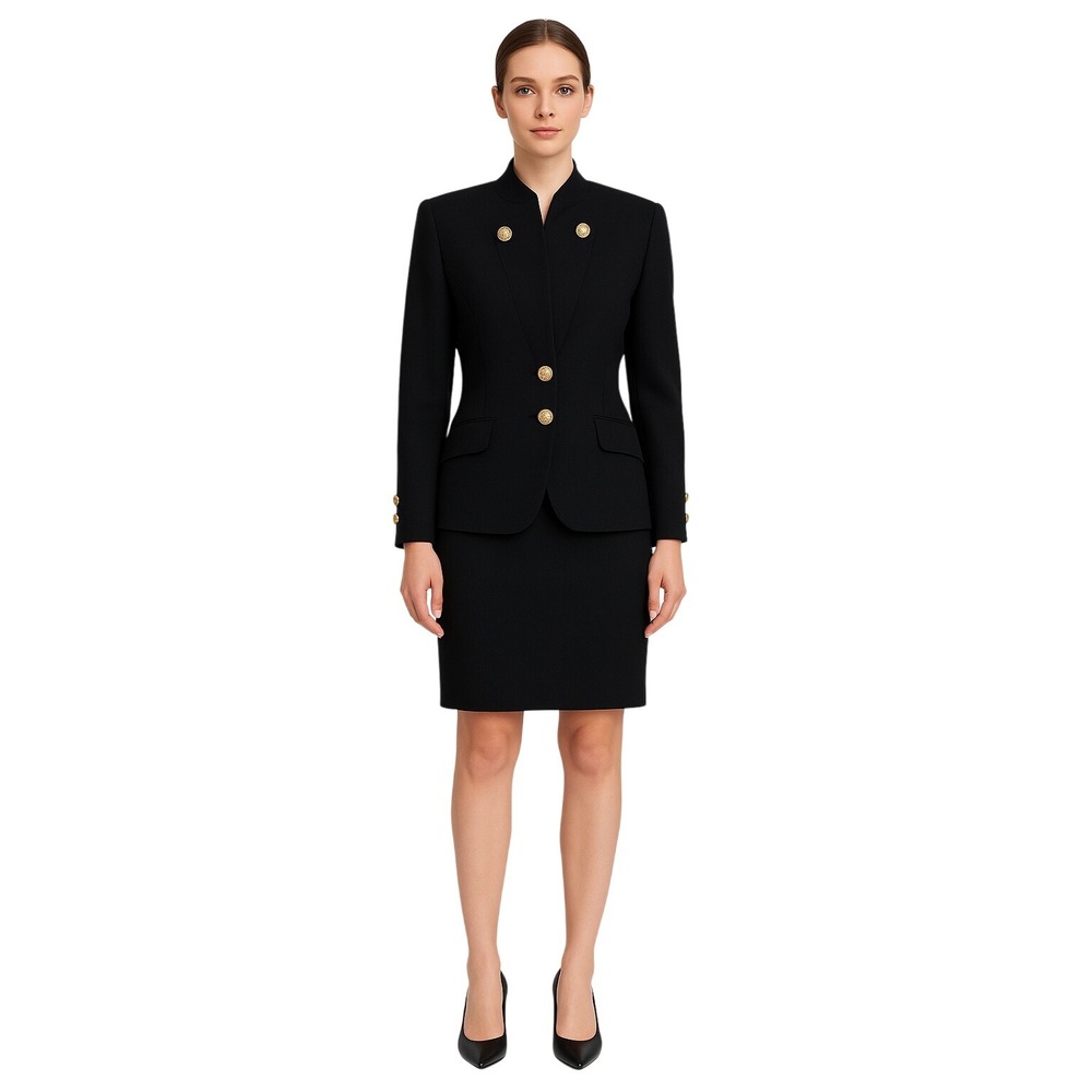 Jacques Molko Skirt‎ Suit Set Blazer Pencil Skirt Black Wool FR 44/US 12 Vintage